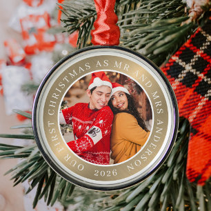 Our First Christmas as Mr & Mrs Couple Photo Gold Metal Tree Decoration