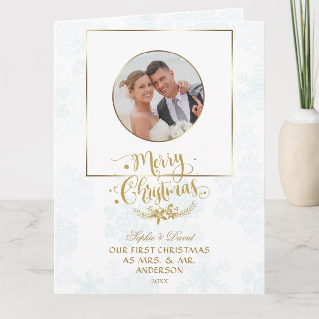 Our First Christmas As Mr. & Mrs. Custom Photo Card (Front)