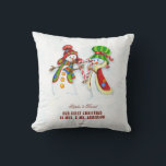 Our First Christmas As Mr. & Mrs.Cute Snowman Cushion<br><div class="desc">Cute and Romantic design featuring OUR FIRST CHRISTMAS typography,  cute watercolor Snowmans (He & She) on a white background with blue snowflakes. Use Personalise tool to add your info. For more matching items,  please visit my Dreamy Christmas Collection.</div>