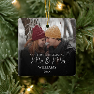 Our First Christmas As Mr & Mrs Elegant Photo Ceramic Ornament