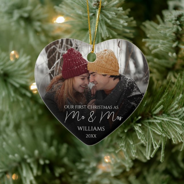 Our First Christmas As Mr & Mrs Elegant Photo Ceramic Tree Decoration (Tree)