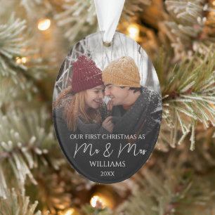 Our First Christmas As Mr & Mrs Elegant Photo Ornament