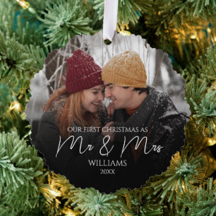 Our First Christmas As Mr & Mrs Elegant Photo Tree Decoration Card