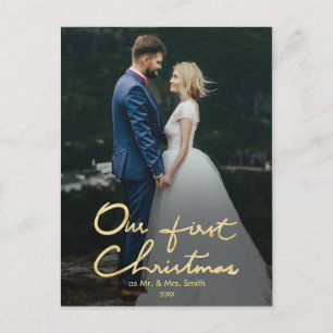 Our First Christmas as Mr & Mrs Faux Gold Photo Holiday Postcard