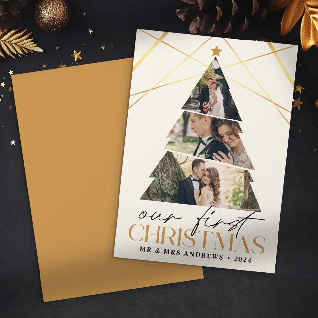 Our First Christmas as Mr & Mrs Gold Tree Holiday Card (Creator Uploaded)