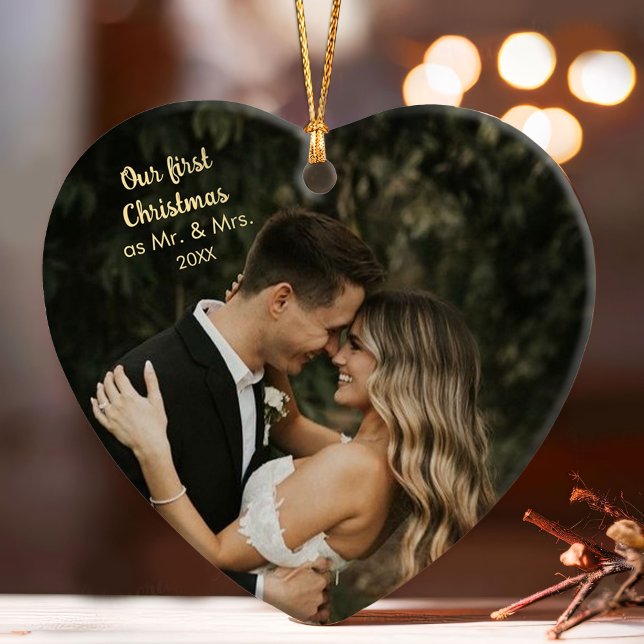 Our First Christmas as Mr & Mrs Heart Shaped Xmas Ornament (Creator Uploaded)