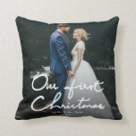 Our First Christmas as Mr. & Mrs. | Holiday Photo Cushion<br><div class="desc">As newlyweds, celebrate your first Christmas by decorating your home with this beautiful holiday photo pillow. The design features " Our First Christmas " in a beautifully hand-lettered white font and the text " as Mr. & Mrs. " with space for one photo. Personalise the pillow by replacing the photo...</div>
