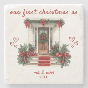 Our First Christmas as Mr & Mrs House  Stone Coaster