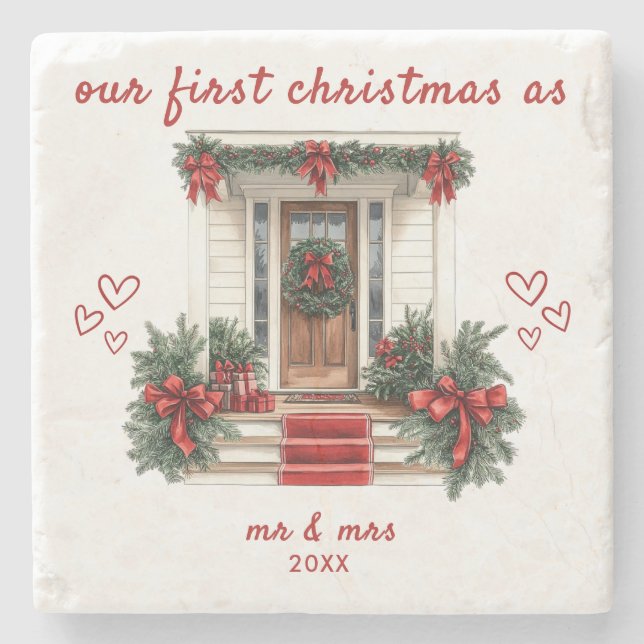 Our First Christmas as Mr & Mrs House  Stone Coaster (Front)