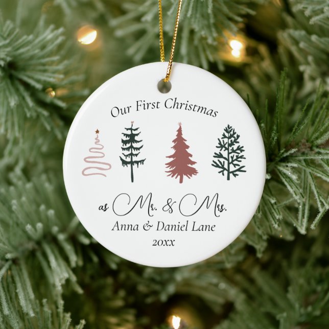 Our First Christmas as Mr. & Mrs. Keepsake Custom  Ceramic Tree Decoration (Tree)