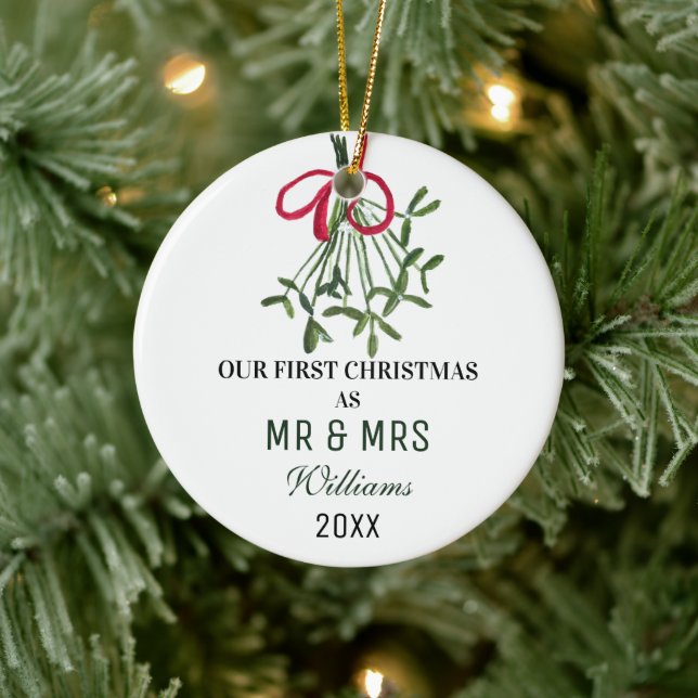Our First Christmas as MR & MRS Mistletoe Rustic Ceramic Tree Decoration (Tree)