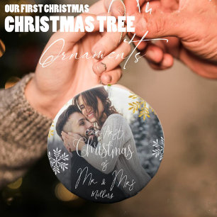 Our First Christmas as Mr & Mrs Newlywed Keepsake  Ceramic Tree Decoration