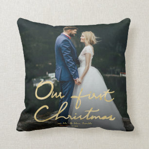Our First Christmas as Mr. & Mrs.   Newlywed Photo Cushion