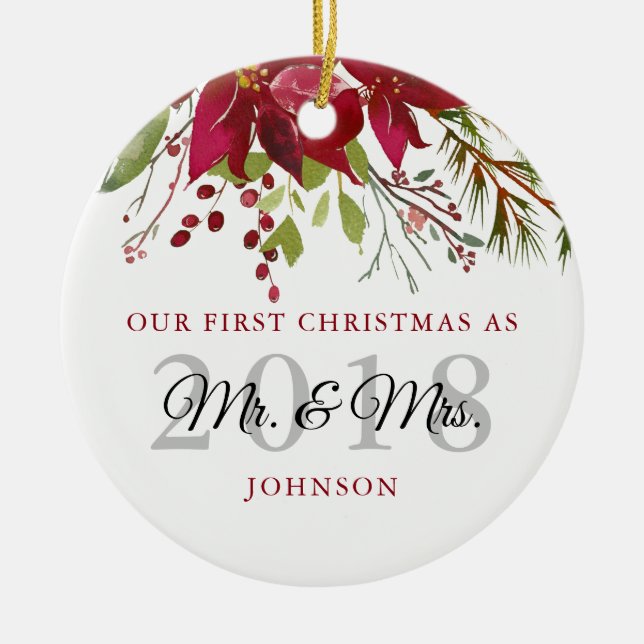 Our First Christmas As Mr. & Mrs. Newlyweds Ceramic Tree Decoration (Front)