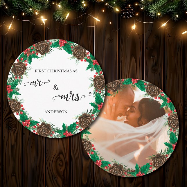 Our First Christmas as Mr & Mrs Newlyweds Photo Holiday Card (Creator Uploaded)