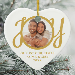 Our First Christmas As Mr & Mrs Photo Gold Script Ceramic Tree Decoration