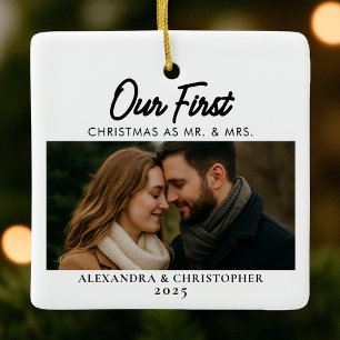 Our First Christmas as Mr. & Mrs. Photo Married Ceramic Ornament