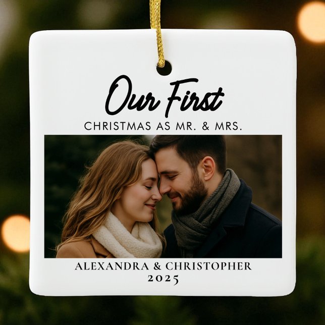 Our First Christmas as Mr. & Mrs. Photo Married Ceramic Ornament (Creator Uploaded)