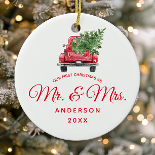 Our First Christmas As Mr. & Mrs. Vintage Truck Ceramic Tree Decoration