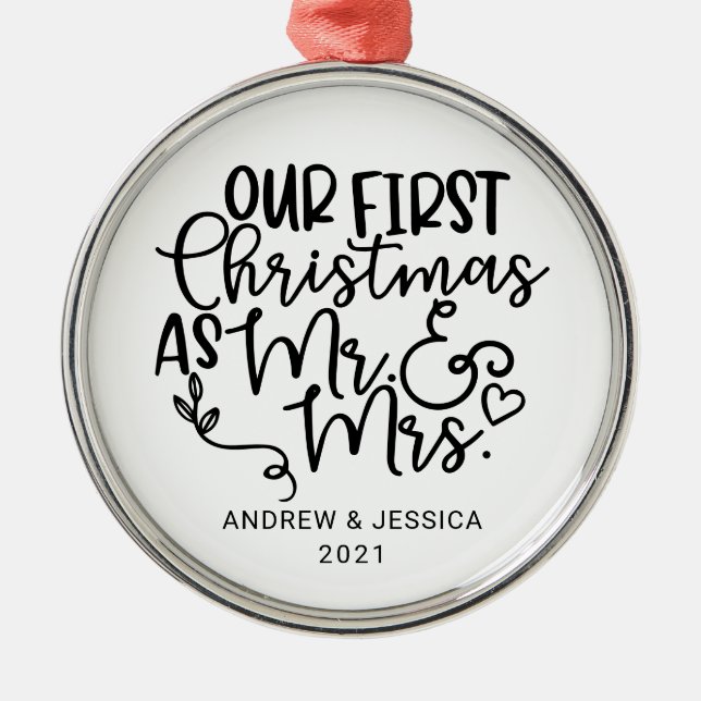 Our First Christmas as Mr. & Mrs. | Wedding Metal Tree Decoration (Front)