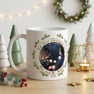 Our First Christmas as Mrs. & Mr. Script Photo Coffee Mug