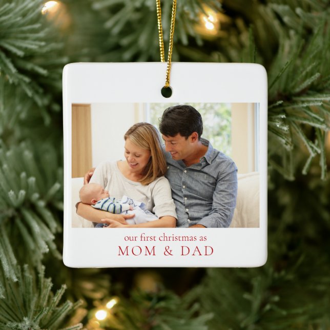 Our First Christmas as Mum and Dad Baby Photo Ceramic Ornament (Tree)