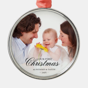 Our First Christmas as Mum and Dad Baby Photo Metal Tree Decoration