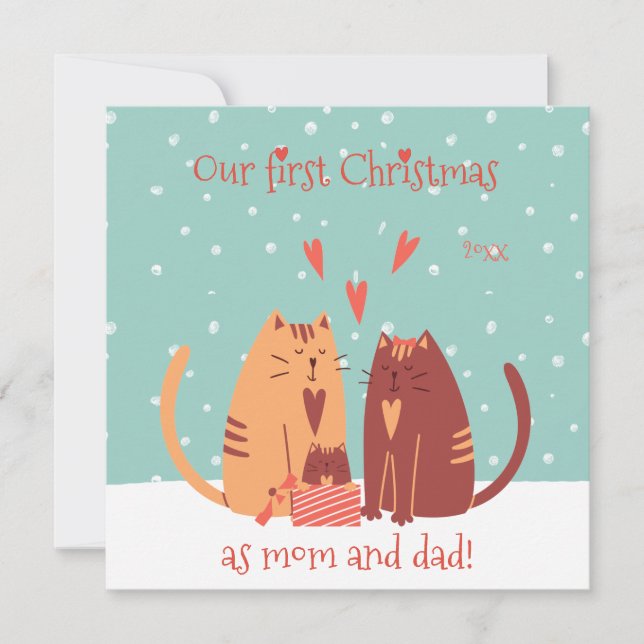 Our First Christmas as Mum and Dad! Cute Cats  Holiday Card (Front)