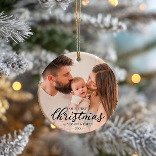 Our First Christmas as Mum and Dad Family Photo Ceramic Tree Decoration