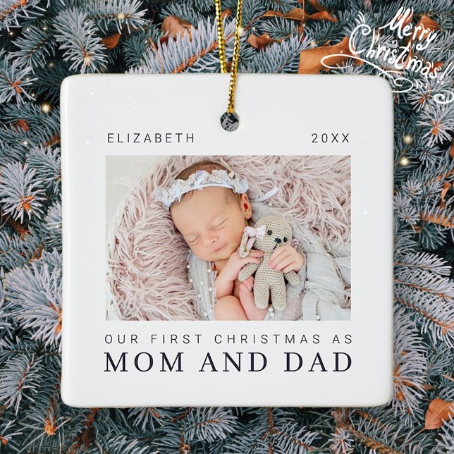 Our First Christmas as Mum and Dad Modern Chic Ceramic Ornament (Creator Uploaded)