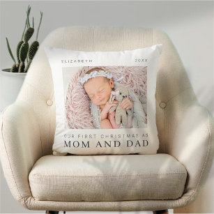 Our First Christmas as Mum and Dad Modern Chic Cushion