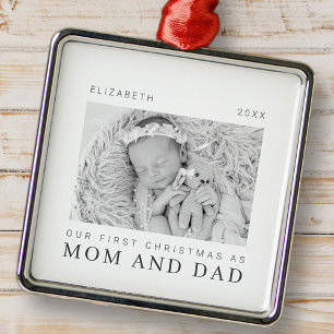 Our First Christmas as Mum and Dad Modern Chic Metal Tree Decoration
