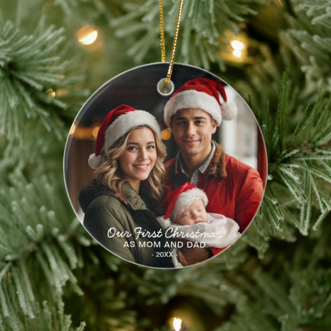 Our First Christmas as Mum and Dad Photo Ceramic Tree Decoration (Tree)