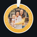 Our First Christmas As Mum And Dad Simple Photo Ornament<br><div class="desc">This simple and classic design is composed of serif typography and add two custom photos. "Our First Christmas as Mum and Dad" encircles the custom photo.</div>