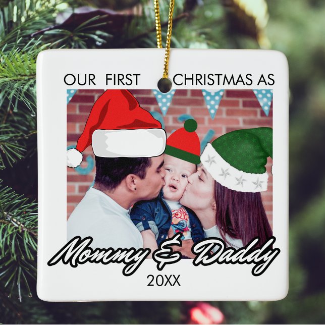 Our First Christmas as Mummy and Daddy baby Photo Ceramic Ornament (Creator Uploaded)