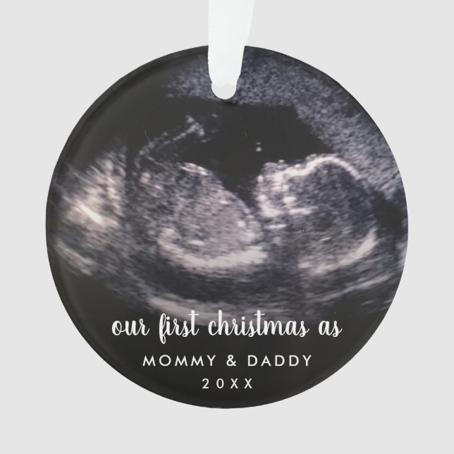 Our First Christmas as Mummy and Daddy Photo Ornament (Front)