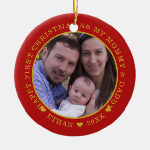 Our First Christmas As Mummy And Daddy Photo Red Ceramic Tree Decoration