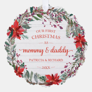 Our First Christmas as Mummy & Daddy Rustic Wreath Tree Decoration Card