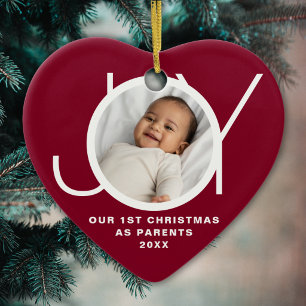 Our First Christmas As Parents Photo Dark Maroon Ceramic Tree Decoration