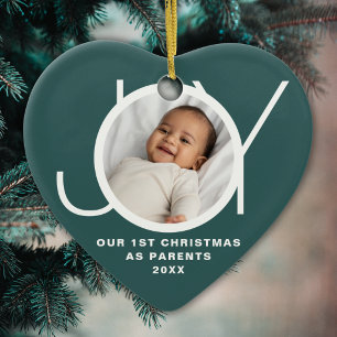 Our First Christmas As Parents Photo Green Ceramic Tree Decoration