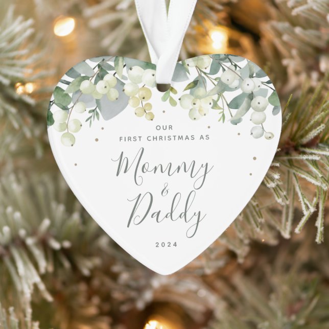 Our First Christmas as Parents Photo Heart Ornament (Tree)