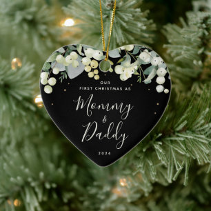 Our First Christmas as Parents Photo Heart Shaped Ceramic Tree Decoration