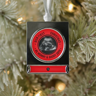 Our First Christmas as Parents Ultrasound Silver Plated Banner Ornament