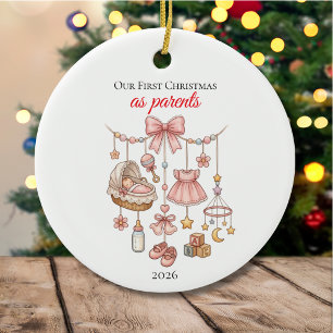 Our First Christmas As Parents Year Cute Drawing Ceramic Tree Decoration