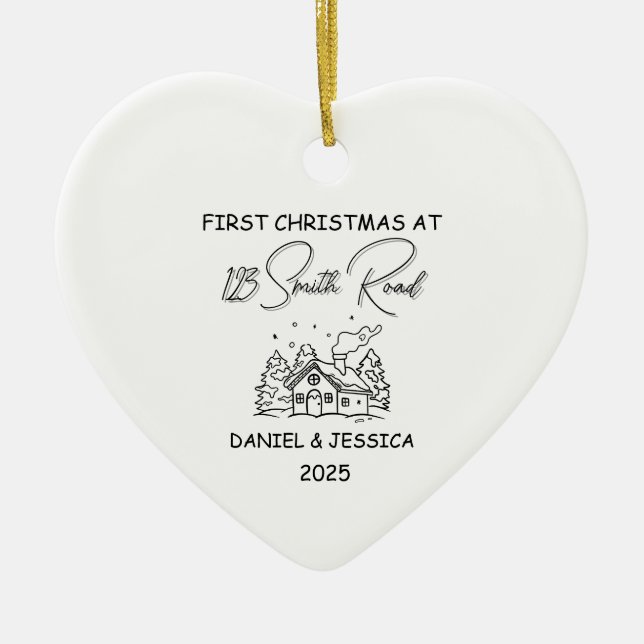 Our First Christmas At, Cute Line Art Christmas  Ceramic Tree Decoration (Front)
