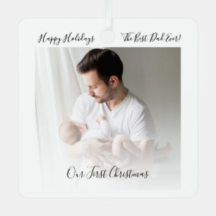 Our First Christmas Best Dad Baby Photo Metal Tree Decoration