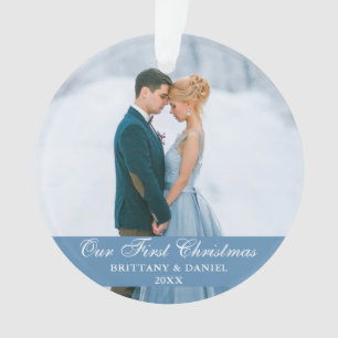 Our First Christmas Blue Couple Photo Ornament