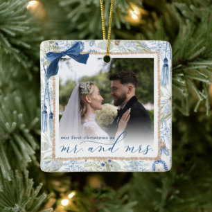 Our First Christmas, Blue Winter, Square Ceramic Ornament