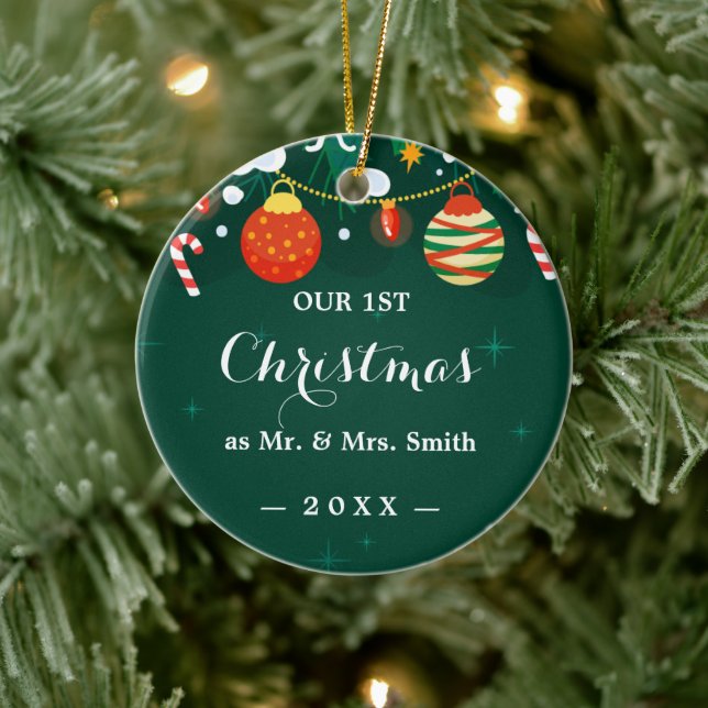 Our First Christmas Chic Hand-Lettered Christmas Ceramic Tree Decoration (Tree)
