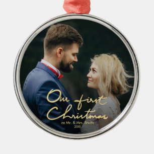 Our First Christmas Chic Hand-Lettered Christmas Metal Tree Decoration